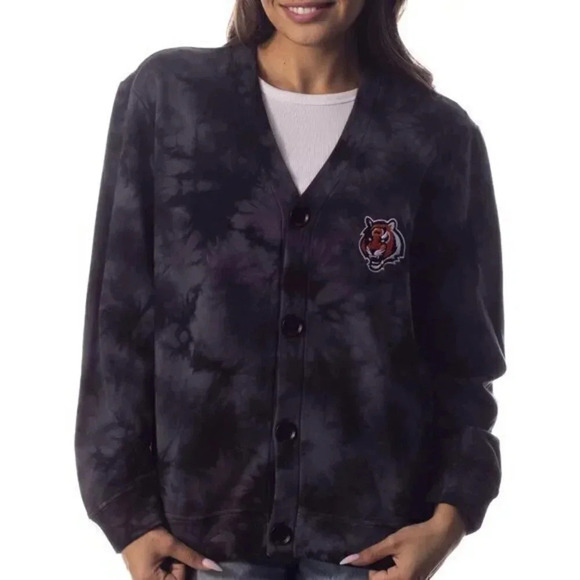 Buy 1 sweater Get 2 free! Wild Collective Women's Cincy Bengals Tie Dye Cardigan - Picture 1 of 12